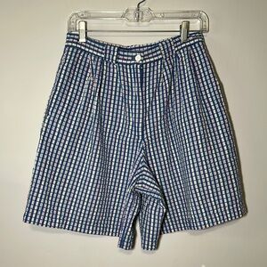 VTG Preswick&Moore High Waist Blue&White Multicolor Plaid Shorts Size14 W:30